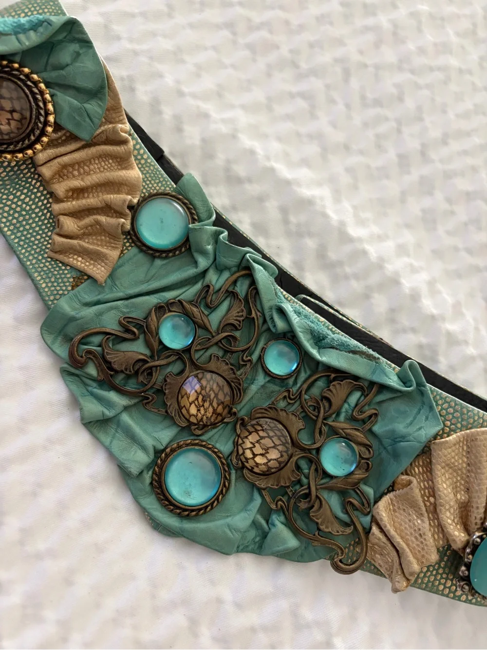 Vintage Nina Arjani Leatherock Belt Boho Artisan Belt Genuine Leather 80’s
